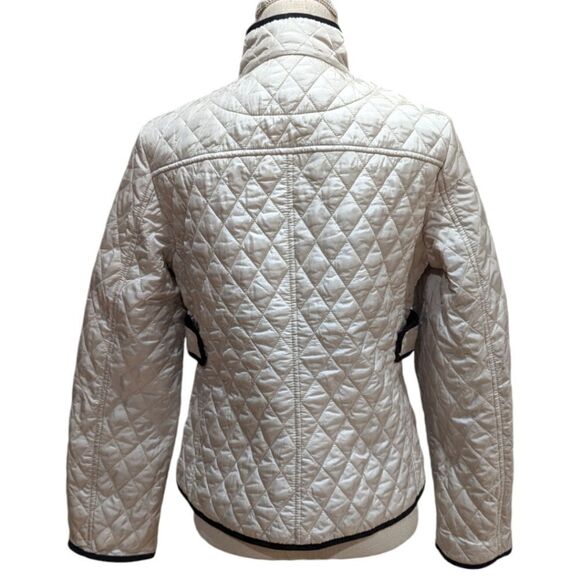 Ann Taylor Women's S Quilted Jacket Zip Up Ivory with Black Trim - Picture 2 of 9